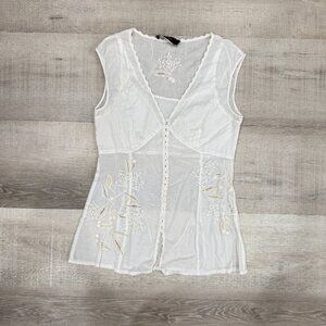 Sheer Dainty Embroidered Vest Top